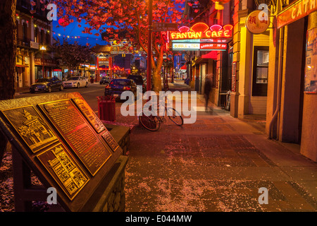 Chinatown lit up at night-Victoria, British Columbia, Canada. Stock Photo