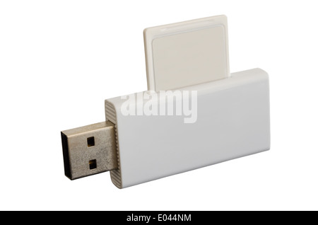 White USB card reader with inserted SDHC card isolated on white Stock Photo