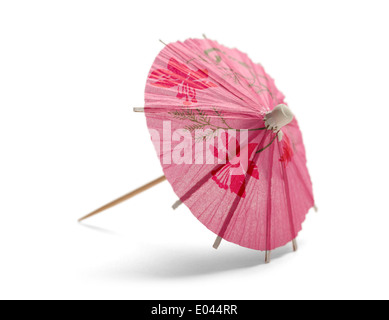 Pink Cocktail Umbrella Isolated on White Background. Stock Photo