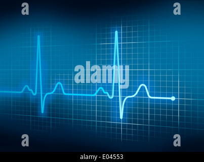 Blue Electrocardiography Heart Beat Pulse on Graph. Stock Photo