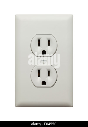 Electric Wall Socket with Wall Plate Isolated on White Background. Stock Photo