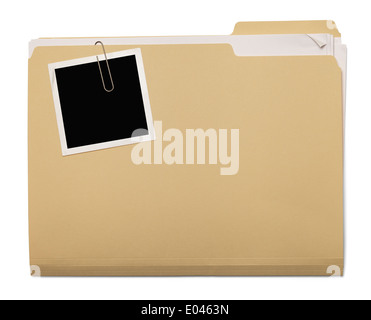 Folder with Papers Stuffed Inside with Photo on Top Isolated on White Background. Stock Photo