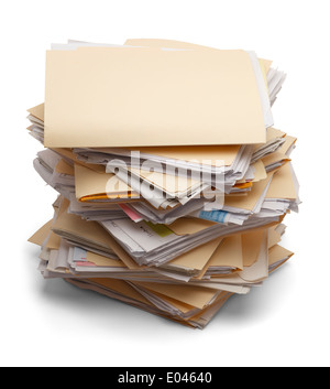 Files stacking up in a messy order isolated on white background. Stock Photo