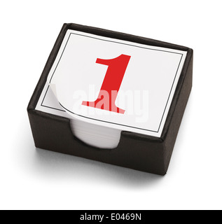 Desk Calendar with Day One or Number 1 in Red Isolated on a White Background. Stock Photo