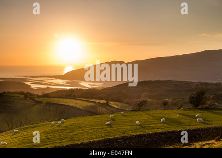 Sunset over Barmouth and the Mawddach Estuary, Gwynedd, North Wales, UK Stock Photo