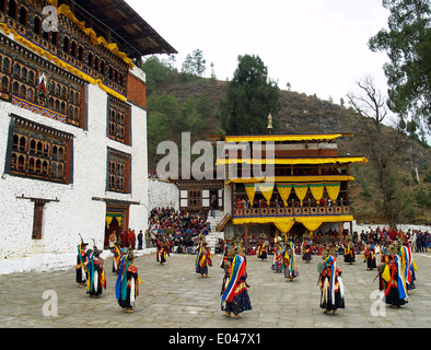 The Tsechu Festival in Paro, Dance of Black Hats,Bhutan Stock Photo