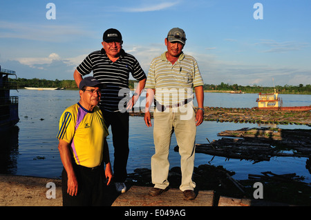 Wood transport - Port of Punchana in IQUITOS . Department of Loreto .PERU Stock Photo