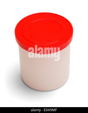Red and White Frosting Plastic Can Isolated on White Background. Stock Photo