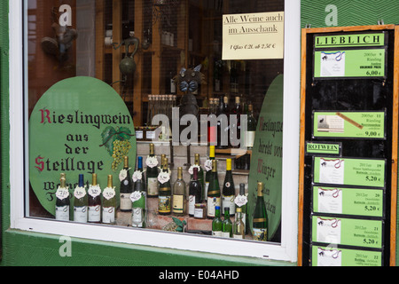 A collection of German local wines with Zeller Black Cat for sale in Zell am Mosel at specialized  shop Stock Photo