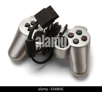 Game Controller with Cord Wraped Around it Isolated on White Background. Stock Photo