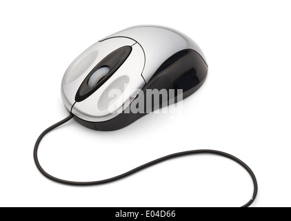 Grey and Black Mouse with Cord Isolated on White Background. Stock Photo