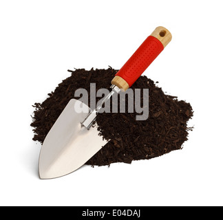 Pile of Dirt with Shovel Isolated on White Background. Stock Photo