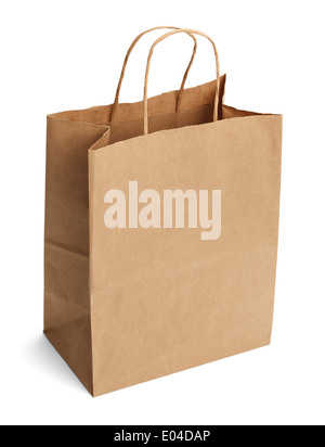 Brown Shopping Bag with Handles Isolated on White Background. Stock Photo