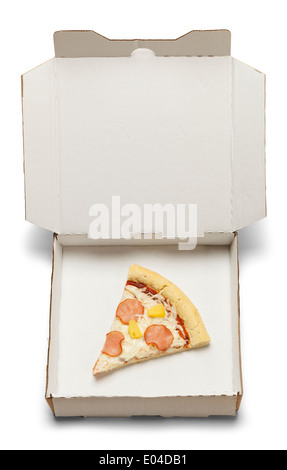 Single Slice of Pizza in White Take Home Box Isolated on White Background. Stock Photo