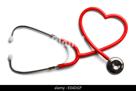 Red Stethoscope in Shape of Heart Isolated On White Background. Stock Photo