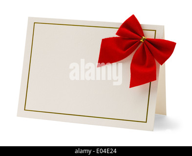 Blank Card With Red Bow Isolated on White Background. Stock Photo