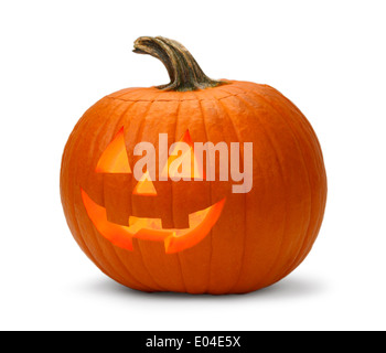 Halloween Pumpkin Lit Isolated on a White Background. Stock Photo