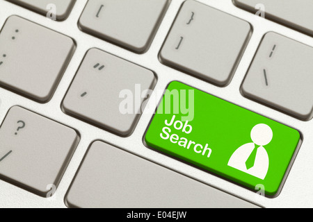 Close Up of Green Job Search Key Button on Keyboard. Stock Photo
