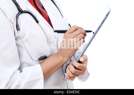 Closeup view of doctor using tablet computer Stock Photo
