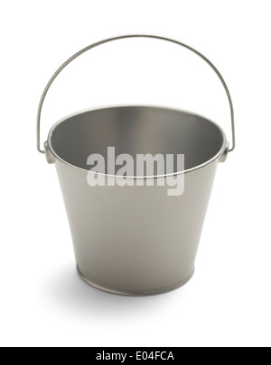 Empty Silver Pail with Handle Isolated on a White Background. Stock Photo