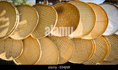 Thai Handmade Bamboo Threshing Basket Stock Photo