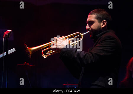 Turin, Italy. 01st May, 2014. Ibrahim Maalouf a French-Lebanese trumpeter and and his band performed live at the Turin Jazz Festival 2014.  Credit:  Elena Aquila / Pacific Press/Alamy Live News Stock Photo