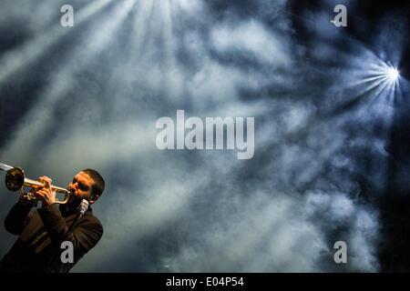 Turin, Italy. 01st May, 2014. Ibrahim Maalouf a French-Lebanese trumpeter and and his band performed live at the Turin Jazz Festival 2014.  Credit:  Elena Aquila / Pacific Press/Alamy Live News Stock Photo