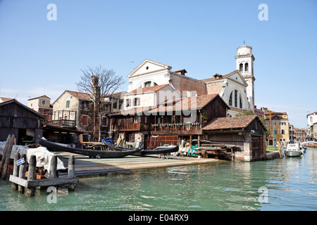 Shipyard in Venice Venetian gondolas ares overtaken, Werft in Venedig venezianische Gondeln werden ueberholt Stock Photo
