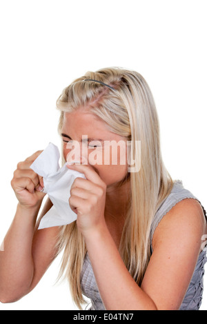 Woman with allergy, hay fever and handkerchief, Frau mit Allergie, Heuschnupfen und Taschentuch Stock Photo