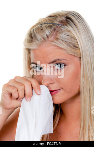 Woman with allergy, hay fever and handkerchief, Frau mit Allergie, Heuschnupfen und Taschentuch Stock Photo