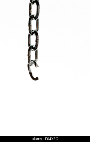 Defective steel chain before white background, Defekte Stahlkette vor weissem Hintergrund Stock Photo