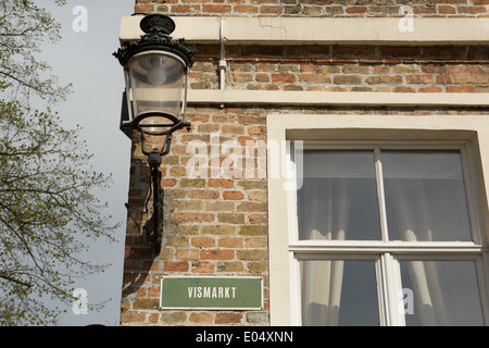 The Vishmarkt, fish market, in Bruges, Belgium Stock Photo