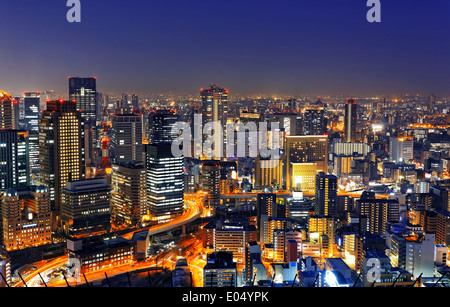 Panoramic view Osaka at night, Japan  Stock Photo