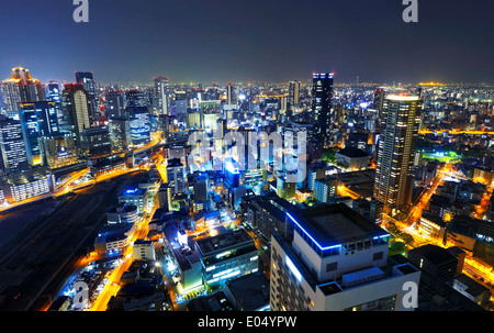 Panoramic view Osaka at night, Japan  Stock Photo