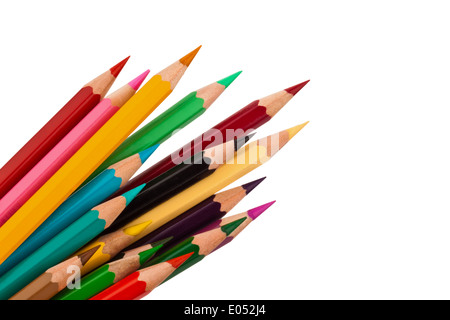 Many different coloured colour pencils before white background, Viele verschiedene bunte Farbstifte vor weissem Hintergrund Stock Photo