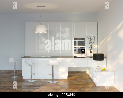 Luxury Hi-Tech Kitchen Interior Design With Bar Stock Photo