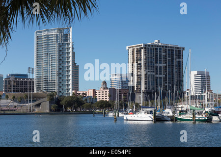 Yachts and Sailboats Docked in Marina, St. Petersburg, FL, USA Stock Photo