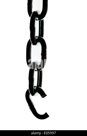 Defective steel chain before white background, Defekte Stahlkette vor weissem Hintergrund Stock Photo