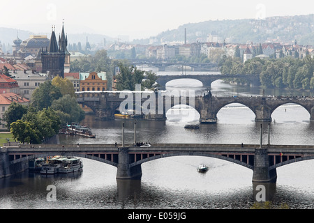 Bridges over Moldavia in Prague, Czech Republic, Bruecken ueber die Moldau in Prag, Tschechische Republik Stock Photo