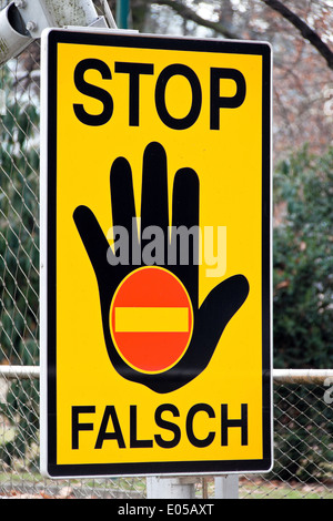 A stop sign for wrong-way drivers. Wrong-way driver Warn sign., Ein Stopschild fuer Geisterfahrer. Falschfahrer Warn Schild. Stock Photo