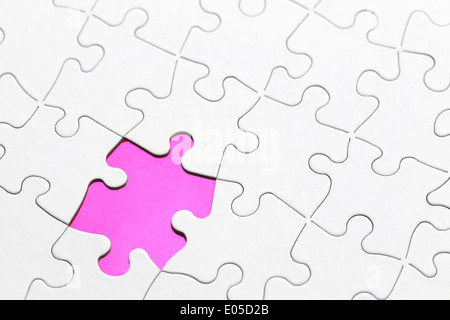 Blank Puzzle with Missing Piece in Pink. Stock Photo