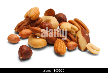 Variety of Mixed Nuts Isolated on White Background. Stock Photo