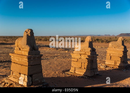 Avenue of Rams near Temple of Amun-Ra, Naqa, northern Sudan Stock Photo