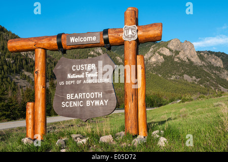 Montana, Beartooth Scenic Byway, welcome sign Stock Photo