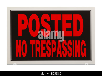 Red and Black, Posted No Trespassing Sign Isolated on White Background. Stock Photo