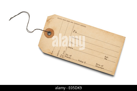 Old Bag Tag With Copy Space Isolated on White Background. Stock Photo