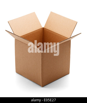 Empty brown cardboard box open and isloated on a white background. Stock Photo