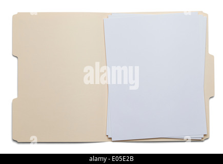 File Folder with Blank White Paper Isolated on White Background. Stock Photo
