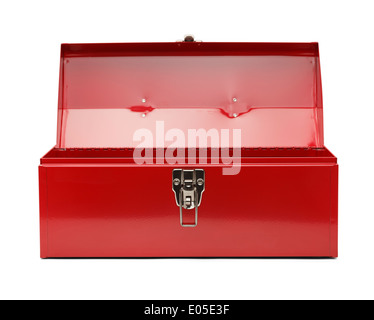Red Metal Tool Box Isolated On White Background. Stock Photo