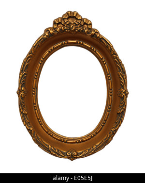 Gold Ornate Oval Frame Isolated on White Background. Stock Photo